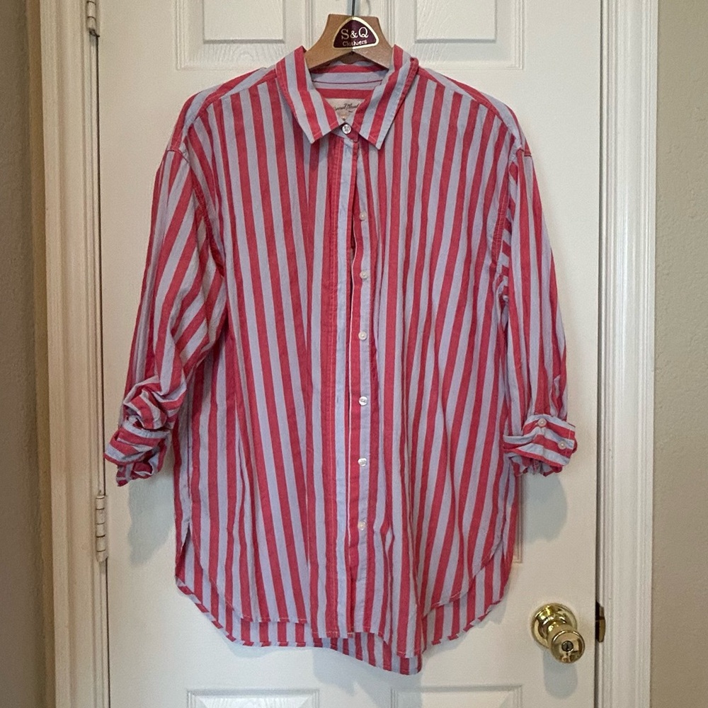 Striped Button-Down Shirt - Pink/White